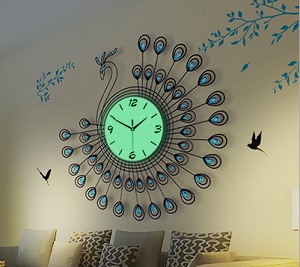 Đồng hồ treo tường hình chim công lớn dạ quang 
