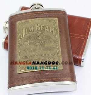 Bi đông đựng rượu 9oz bao da logo Jim Beam