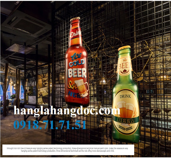 Chai bia sắt khổng lồ (cao 61cm) treo tường trang trí quán bar, beer club
