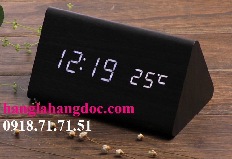 Đồng hồ tam giác gỗ Zhangjin LED trắng hiển thị nhiệt độ (New version)