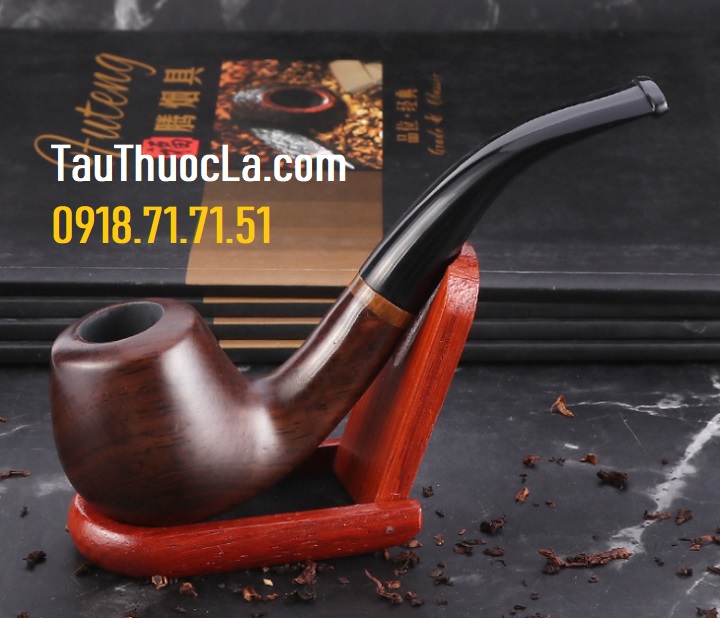 Tẩu pipe MUF-661 gỗ mun nâu có khoen vàng hút thuốc lá sợi