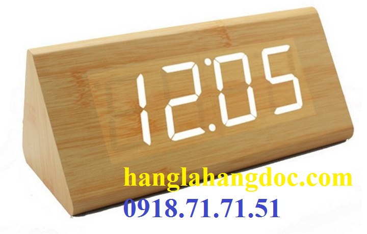 Đồng hồ tam giác gỗ lớn, chữ số led trắng cực đại hiệu Zhangjin