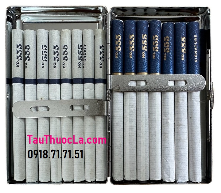 Hộp thuốc lá DH-8814 kim loại đựng 14 điếu 555 Anh/ Signature