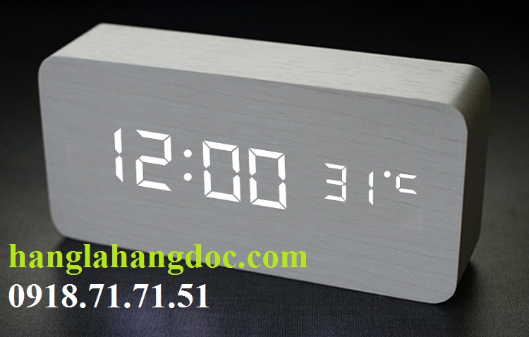 Đồng hồ gỗ Zhangjin để bàn hình chữ nhật (cỡ trung) LED trắng