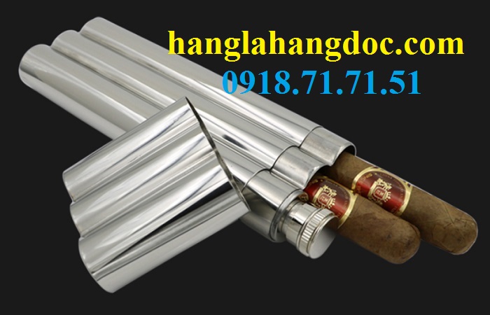 Bình inox Flask 2oz kiêm hộp đựng cigar 2 điếu