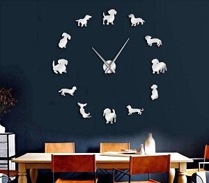 Đồng hồ dán tường DIY clock 3D hình chó cưng, mẫu số 17