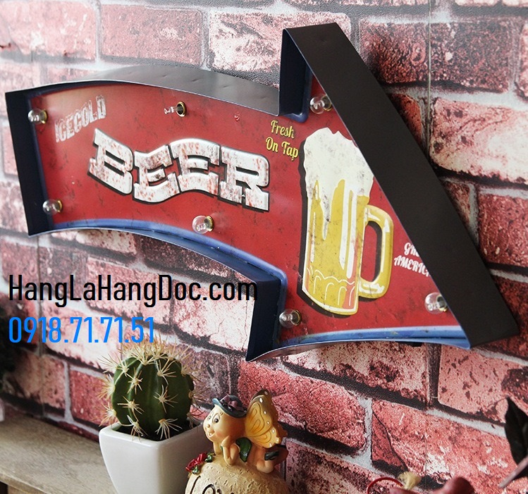 Mũi tên hộp đèn Ice Cold Beer on Tap trang trí tường retro vintage chuyên quán bar