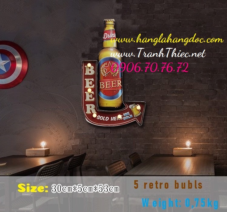 Hộp đèn chai bia 5 led vàng trang trí retro vintage quán bar, beer club