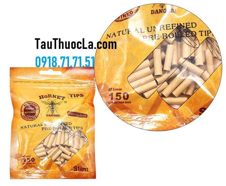 Túi 150 đầu tip 5mm giấy tự nhiên Hornet cho thuốc lá cuốn tay