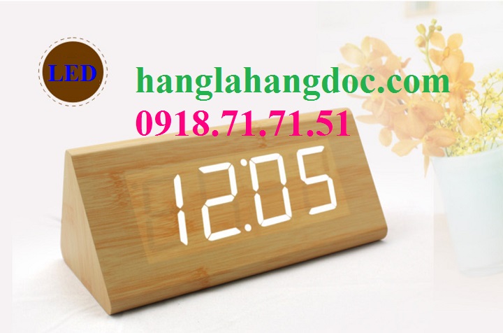 Đồng hồ tam giác gỗ lớn, chữ số led trắng cực đại hiệu Zhangjin