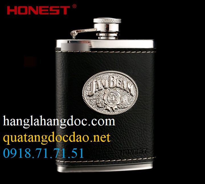 Bình tông Honest inox 304 bọc da logo Jam Bean 4oz (120ml)