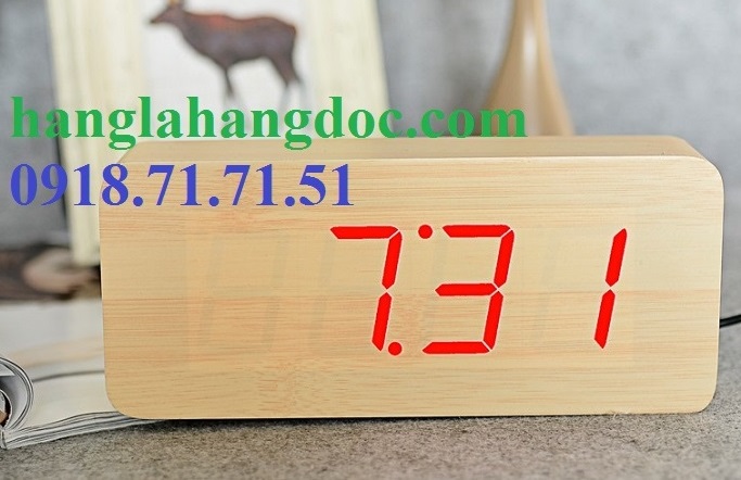 Đồng hồ gỗ để bàn led đỏ hình chữ nhật (cỡ đại) Zhangjin