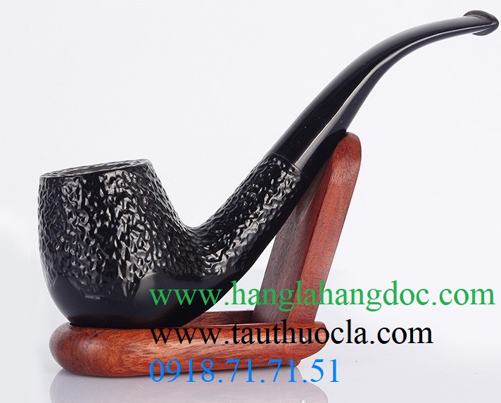 Tẩu pipe gỗ đen khắc MUD-510H kiểu cong cổ điển