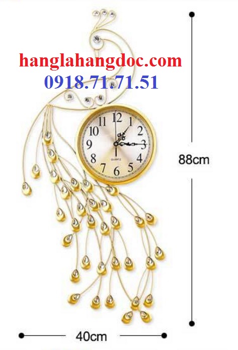 Đồng hồ treo tường vintage, bánh răng, hình chim công vàng độc đáo - 38