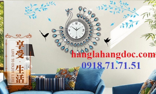 Đồng hồ treo tường vintage, bánh răng, hình chim công vàng độc đáo - 2