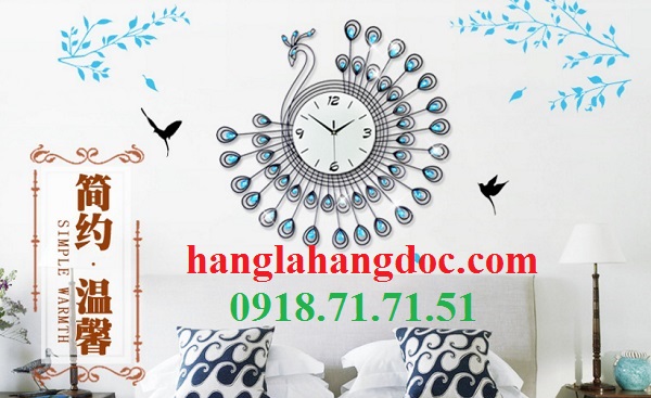 Đồng hồ treo tường vintage, bánh răng, hình chim công vàng độc đáo - 47