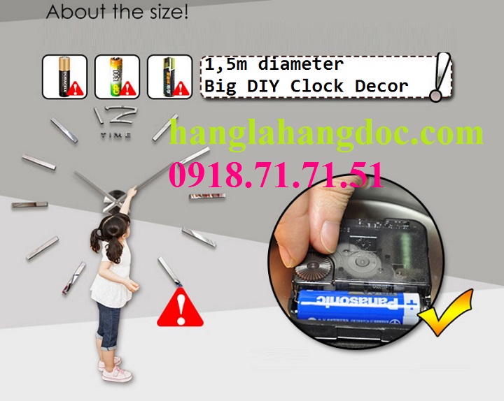 Đồng hồ 3D dán tường DIY 360 độ, đường kính 1,5m (cỡ đại) giá rẻ - 20