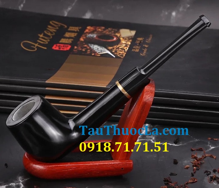 Tẩu mun đen MUD-519V cán thẳng hút thuốc lá sợi