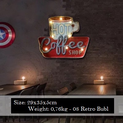 Hộp đèn led vàng Hot Coffee Shop treo tường retro vintage quán cafe