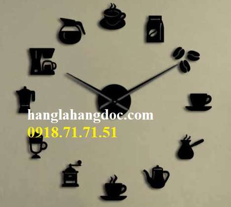 Đồng hồ dán tường cỡ đại (150x150cm) chủ đề cafe độc đáo v19