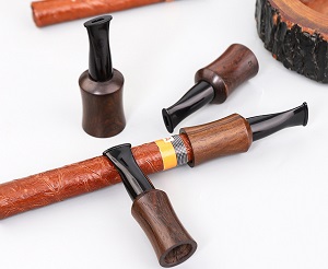 Tẩu hút xì gà (cigar) bắt tóp, bằng gỗ mun, dùng cho cỡ ring 38-42