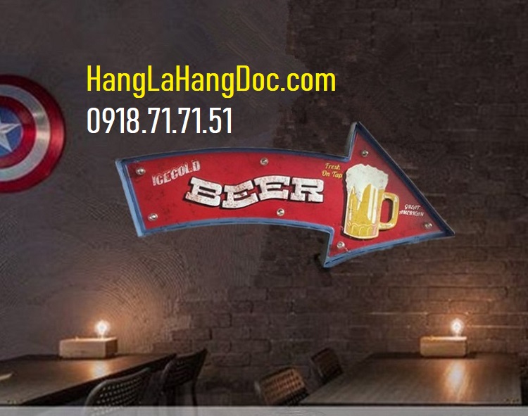 Mũi tên hộp đèn Ice Cold Beer on Tap trang trí tường retro vintage chuyên quán bar