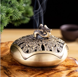 Lư đốt trầm hương đầu rồng, hợp kim đồng cao cấp (đường kính 9.7cm)