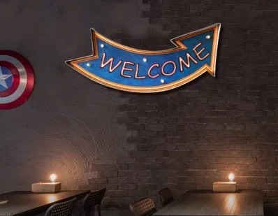 Bảng hộp đèn WELCOME phong cách retro vintage chuyên bar cafe