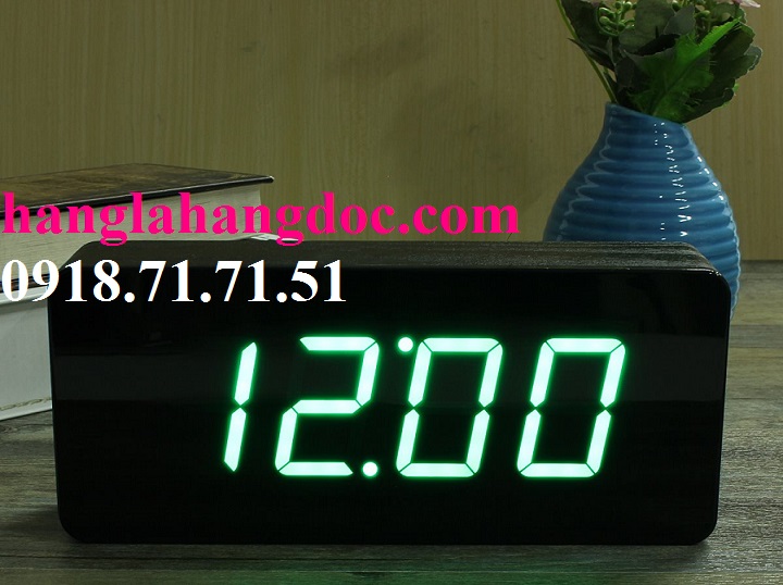 Đồng hồ cục gỗ Zhangjin hình chữ nhật (cỡ đại) led xanh lá/dương