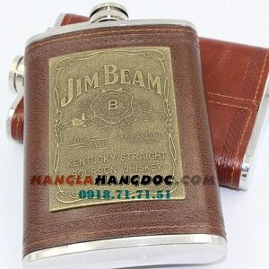 Bi đông đựng rượu 9oz bao da logo Jim Beam