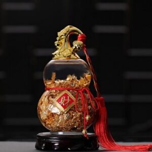 Bình hồ lô vàng lá 12cm, kèm ngũ đồng xu phong thủy