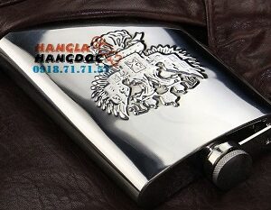 Bình inox 18oz bao da, dập nổi Đại Bàng và logo PCCNR