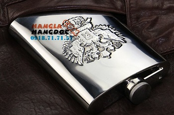 Bình inox 18oz bao da, dập nổi Đại Bàng và logo PCCNR