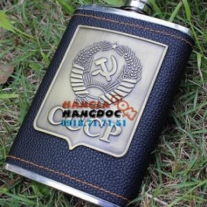 Bình inox đựng rượu 8 oz bao da logo CCCP