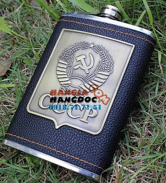 Bình inox đựng rượu 8oz bao da logo CCCP