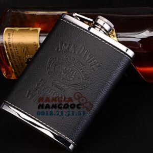 Bình inox đựng rượu mini 7oz bao da logo Jack Daniels