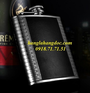 Bình inox hip flask chứa rượu bọc da 8oz