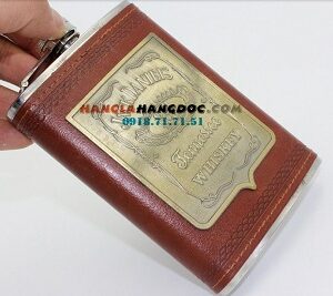 Bình rượu inox 9 oz bao da logo Jack Daniels