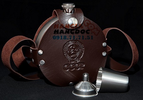 Bình rượu inox Hip Flask 8oz tròn, 0.2 lít bao da CCCP