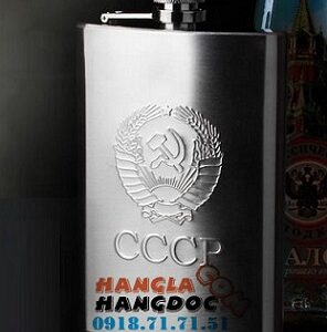 Bình rượu inox bao da 18oz dập nổi CCCP 0.5L