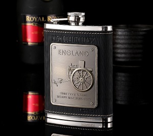 Bình rượu inox bọc da 8oz Honest, logo súng máy cá tính (240ml)