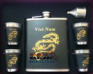 Bộ bình rượu inox Việt Nam 18oz, quà tặng sang trọng