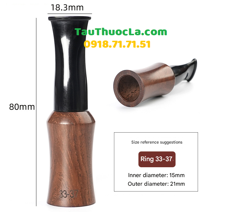 Đầu tẩu hút xì gà gỗ mun CIG-3, cho cỡ ring 33-37