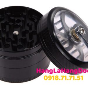 Dụng cụ xay thuốc lá sợi 60mm kim loại có cần quay tay (4 tầng)