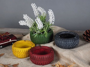 Gạt tàn bánh xe bằng đất nung để bàn cao cấp, cỡ trung (5.5×12.5cm)