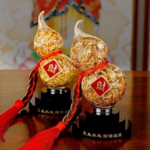 Hồ lô bát quái vàng lá kiểu nghiêng cao 16cm