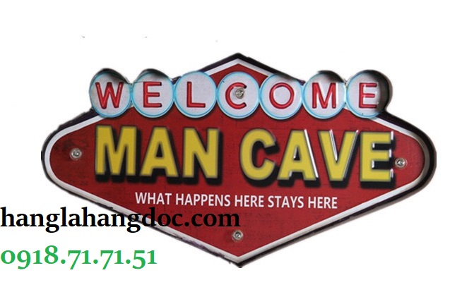 Hộp đèn “Welcome to Man Cave” trang trí tường quán bar retro vintage