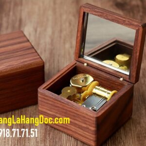 Hộp nhạc gỗ óc chó WN-Q8 (cỡ trung) phủ da cao cấp có gương soi