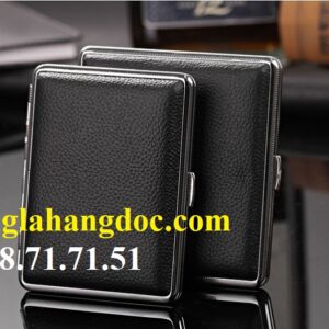 Hộp thuốc lá Double Gun inox bọc da bò 16 điếu cao cấp DG-16