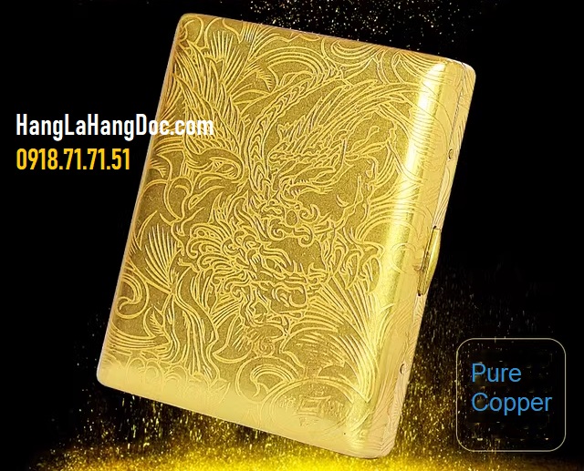 Hộp thuốc lá đồng nguyên chất họa tiết rồng bay KC8-31 cao cấp